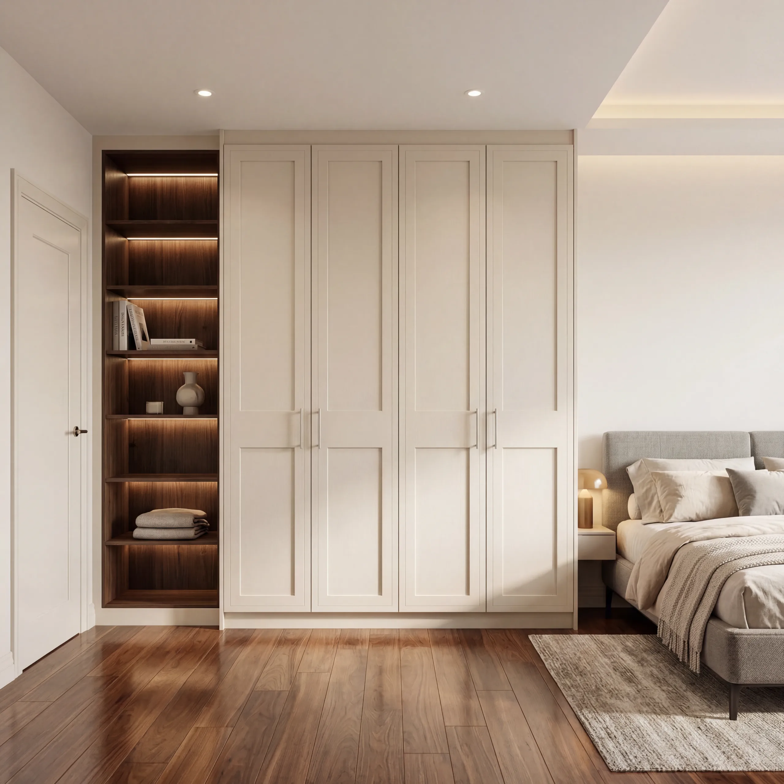 Firefly_Gemini Flash_Transform this image into a high-end luxury modern bedroom interior._Keep the shaker- 876752